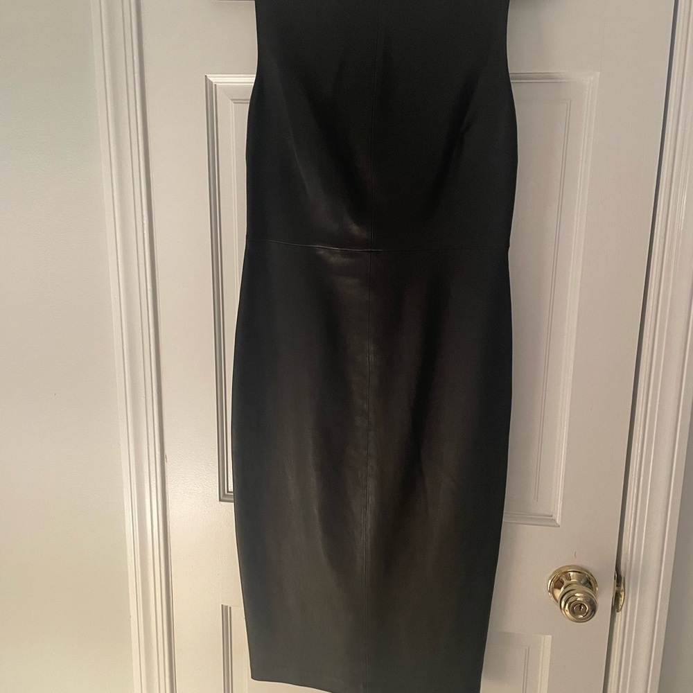 Elegant Black soft leather Sleeveless Dress